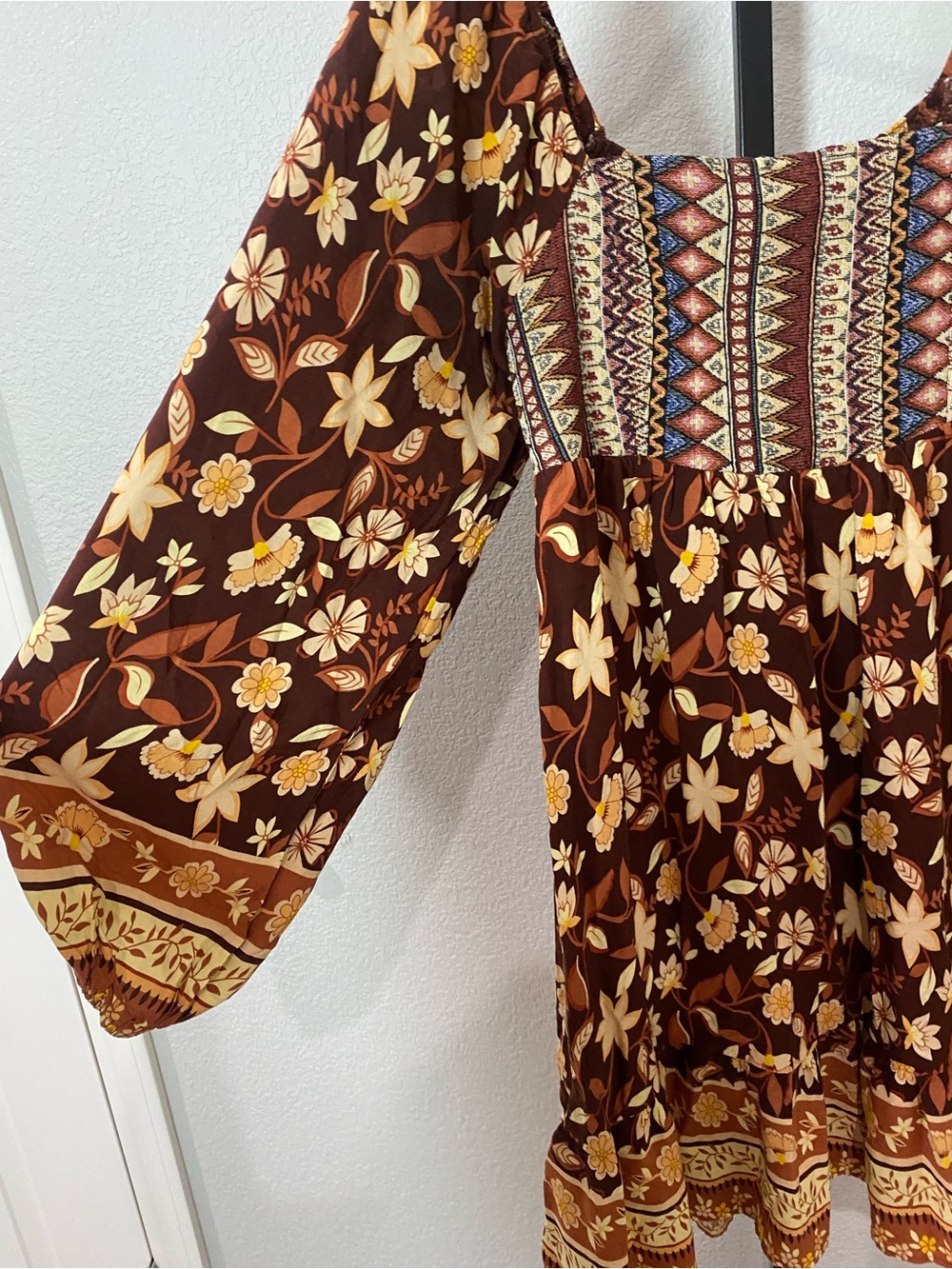 Brown Floral Long-Sleeve Boho Dress - Picture 8 of 8